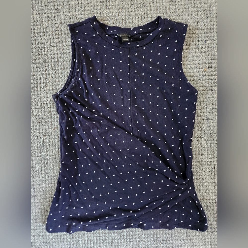 Ann Taylor Dark Blue Sleeveless Polka Dot Top, Size Small - Picture 5 of 7